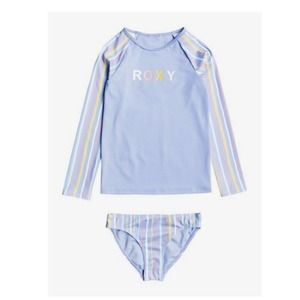 Roxy Girl Stripy Wave Long Sleeve Rashguard Lavender Set Swimsuit Size 2